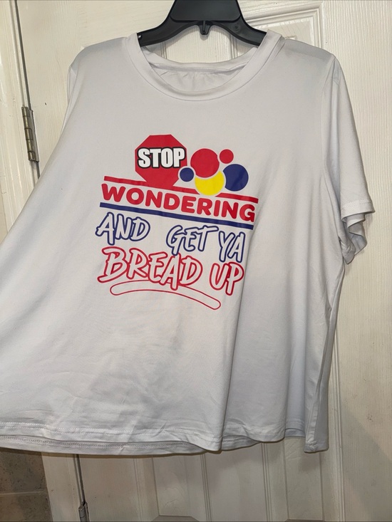 SHEIN Tops - SHEIN White Graphic Tee with Red, Blue and Yellow Print